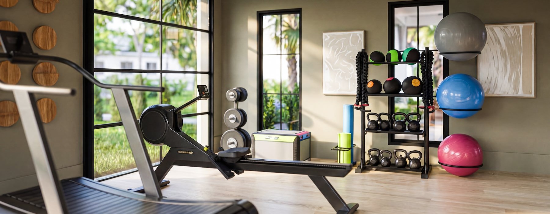 a gym with exercise equipment
