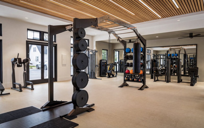 a gym with exercise equipment
